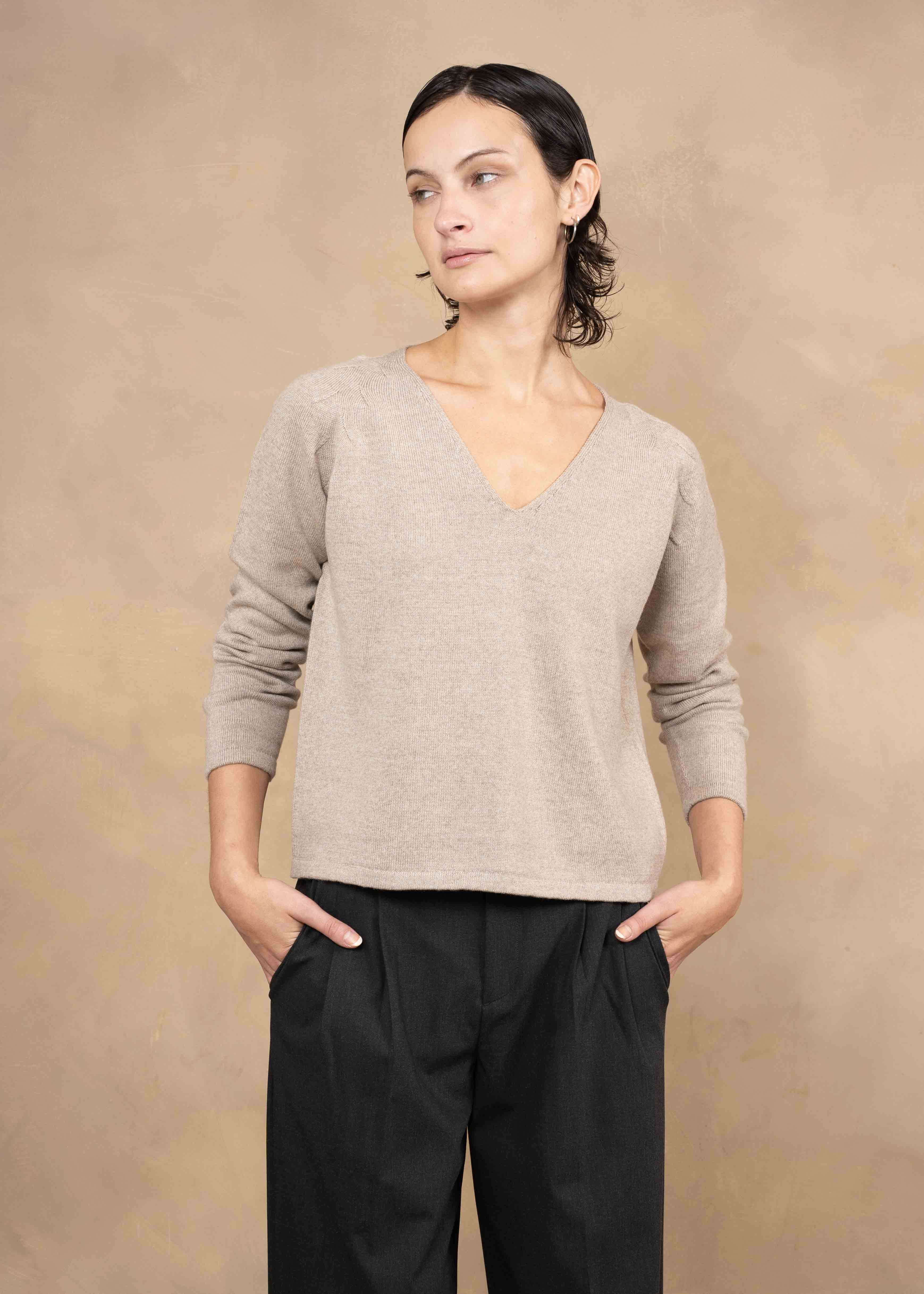 Ella Extra Fine Merino Wool V-neck Sweater