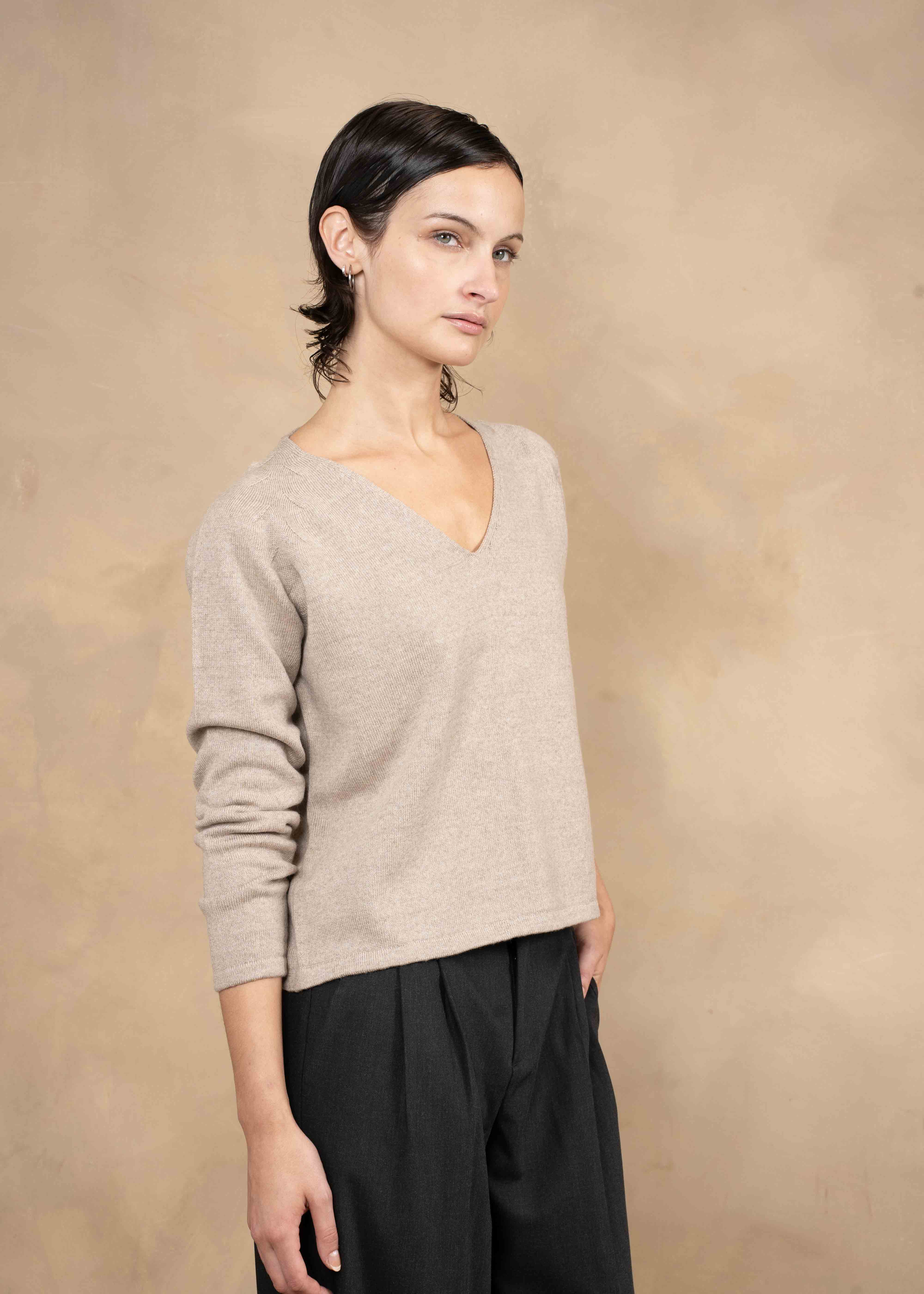 Ella Extra Fine Merino Wool V-neck Sweater