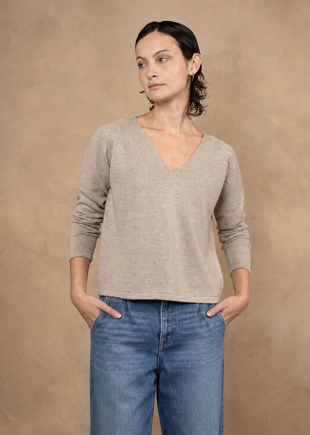 Extra Fine Merino Wool V-neck Sweater - Relaxed Fit